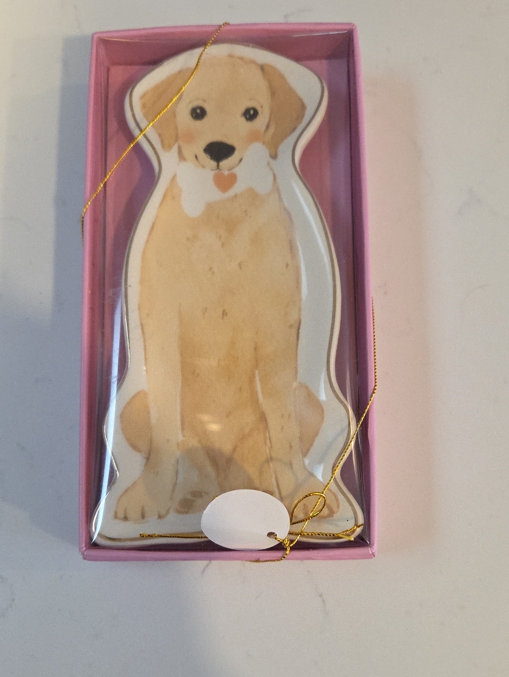 Golden Retriever Dog Trinket Dish in Pink Gift Box- Decorative Home Accent